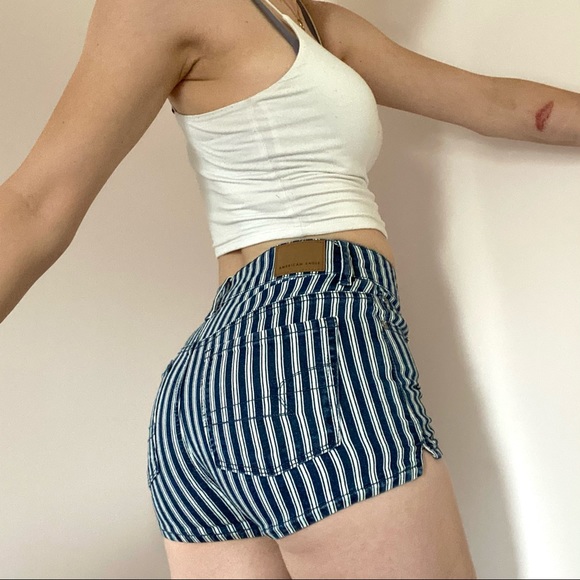 American Eagle Striped Denim Shorts Size 00 - Picture 1 of 7